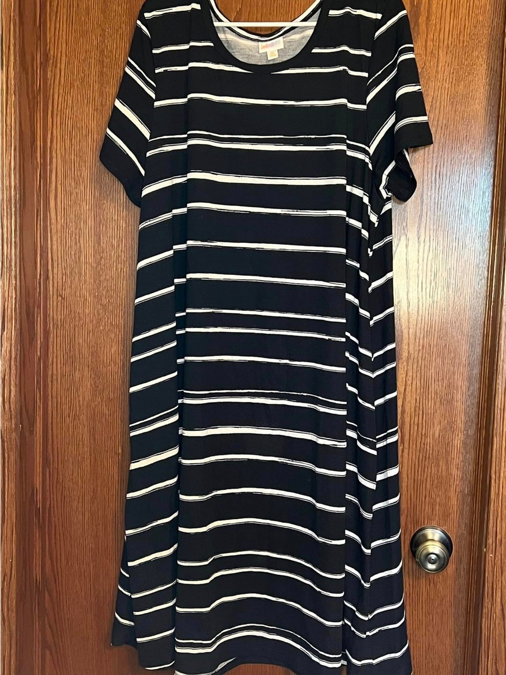 LuLaRoe Black Dress with White Stripes - Casual Tee Dress